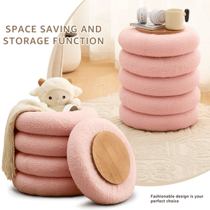 Modern Round Sherpa Footstool Teddy Vanity <b>Stool</b> <b>with</b> Flip Top Tray Upholstered Makeup Chair for Home Decor <b>Storage</b> Ottoman - Product Image 6