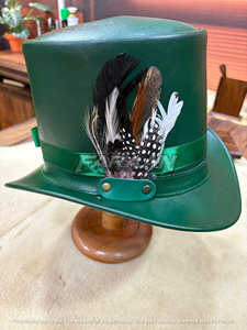 Sombrero de Copa Verde Esmeralda de Cuero con Adorno de Plumas, Corona Alta y Ala Ancha, Estilo Vintage para Hombres y Mujeres, Ideal para Fiestas de Disfraces y Festivales - Product Image 3