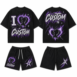 Ensemble T-shirt et short pour homme avec imprimé graphique, streetwear personnalisé, tee-shirt oversize, short assorti, tenue décontractée d'été en deux pièces - Product Image 2