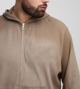 Ensemble de survêtement en velours côtelé marron délavé pour homme, personnalisé OEM, avec veste à capuche zippée et pantalon de jogging coupe ample, style streetwear uni, vente en gros - Product Image 4