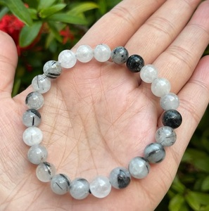 Chakralume Natural Black Rutilated Quartz Ball-Shaped <b>Beaded</b> <b>Bracelet</b> for Healing Reiki Energy Gift Jewelry 8mm - Product Image 1
