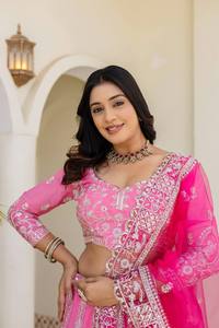 Ramdev Trading Indian Ethnic Wear Natural Crap Silk Lehenga Choli <b>Sequins</b> Jari Embroidery Butterfly Net Dupatta-Traditional - Product Image 4