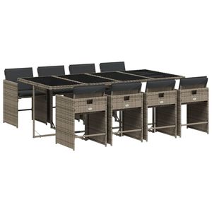 Ensemble de salle à manger de jardin pliable en rotin PE gris, 9 pièces, pour 8 personnes - Product Image 2