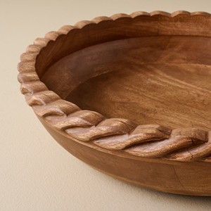 Handcrafted Teak <b>Wood</b> Bowls Twisted Rim Design <b>Rustic</b> Brown Wholesale - Product Image 3