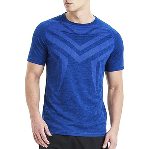 Men's Blue Geometric Pattern Short Sleeve Quick Dry Sporty T-<b>Shirt</b> Slim Fit Knitted O-Neck Athletic Wear - Product Image 1