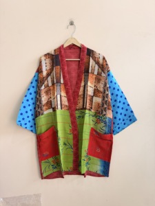 ชุดกิโมโนผ้าไหมทำมือแบบไม่ซ้ำใคร ชุดลำลองสไตล์วินเทจจากผ้าส่าหรี - Product Image 6