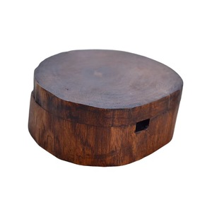 Cendrier rond en bois avec couvercle, porte-cigares en bois massif, design rétro, décoration d'intérieur - Product Image 4