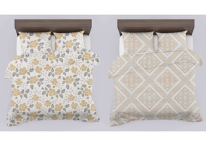 100% Cotton Organic Reversible Duvet Cover Set 2 <b>Pillow</b> Covers | Geometric Squares Pattern | Vintage Style 300tc Thread Count - Product Image 2