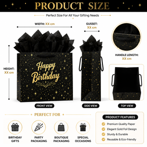 Luxury Custom Birthday Gift <b>Bag</b> with Greeting Card Black Gold Foil Design Paper Gift Packaging <b>Bag</b> for Party Celebration - Product Image 4