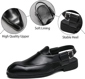 Nuevo Calzado Peshawari Chappal Kheri Negro Formal, Casual y Tradicional para Hombre, Impermeable y Transpirable, para Bodas - Product Image 2
