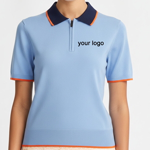Camiseta de Alta Calidad 100% Algodón, Transpirable, Ligera, Corte Regular, Casual, Manga Corta, Cierre de Cremallera, Logotipo Bordado para Mujer - Product Image 3