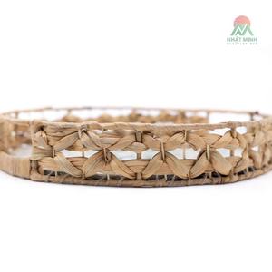Nhat Minh Round Water Hyacinth Tray with Mother-of-Pearl Inlay and Handles – Bohemian-Style Floral Pattern, White and <b>Blue</b> Color - Product Image 2