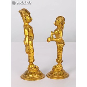 Escultura de pareja Raja Rani hecha a mano de 6 pulgadas en latón para decoración del hogar y regalos, artículo artesanal único hecho en La India - Product Image 4