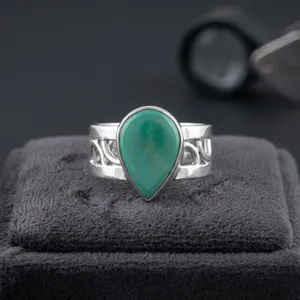 Tibetan Turquoise 925 Sterling Silver Ring Handmade Jewelry Teardrop Gemstone Statement Ring Vintage Boho Everyday Wear - Product Image 5