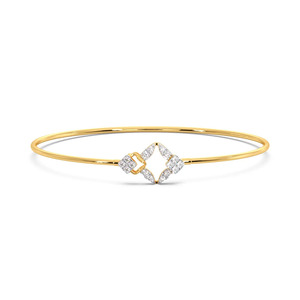 Bracelet ouvert en diamant avec bande fine en or jaune et motif géométrique symétrique en grappe - Product Image 1