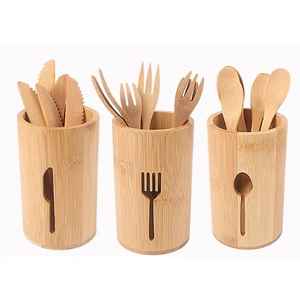 Porte-couverts en bambou, organisateur d'ustensiles de cuisine, support de rangement pour cuillères, fourchettes et couteaux en bois, porte-ustensiles de comptoir - Product Image 1