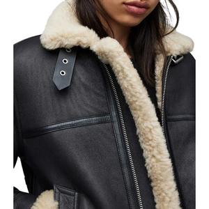 <b>Men's</b> Black <b>Leather</b> Bomber <b>Jacket</b> With <b>Faux</b> Fur Lining Zipper Closure Stand Collar Winter Moto Style - Product Image 5