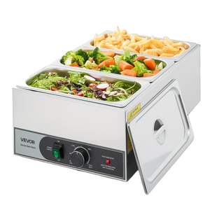 Commercial 1200W Electric Stainless Steel <b>Food</b> <b>Warmer</b> Fast <b>Heating</b> Bain Marie Three 1/3 Size Pans for Countertop Buffet - Product Image 1