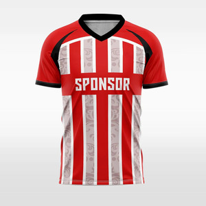 Maillot de football pour homme à col en V, blanc et rayé rouge, manches courtes, respirant, en polyester, pour adultes, toutes saisons - Product Image 6