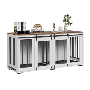 2 Dogs' 72\" <b>Large</b> Dog Crate TV Stand Double <b>Sliding</b> Doors Removable Double Dog Crate Furniture - Product Image 3