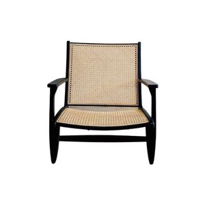 Modern Teak Wood Rattan Woven Accent Chair Cotton <b>Liner</b> Foam Filled Outdoor Lounge Seat for Living Room Hotel Restaurant - Product Image 5