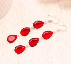 925 Sterling <b>Silver</b> Red Garnet Pear Cut Long <b>Dangle</b> <b>Earrings</b>, Multi Stone Drop <b>Earrings</b>, Natural Garnet Gemstone Jewelry for Wom - Product Image 1