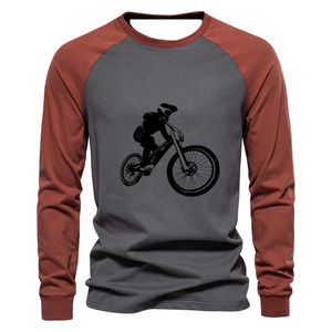 Camiseta de Manga Larga Gris para Hombre con Estampado de Ciclista de Montaña, Sudadera Casual con Cuello Redondo, Jersey de Algodón de Corte Regular - Product Image 4