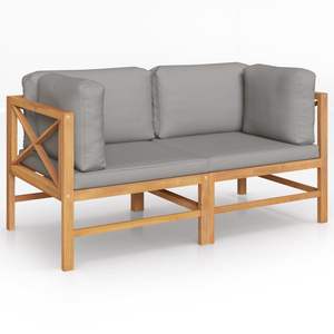 Banc de jardin gris foncé avec coussins et structure en teck naturel pour terrasses - Product Image 1