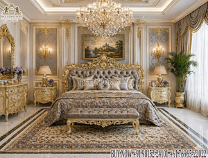 Juego de Cama de Madera de Teca Sólida de Diseño Italiano de Lujo, Acabado Dorado Clásico Premium, Cama King Size, Compre Muebles de Dormitorio Modernos Personalizados - Product Image 4