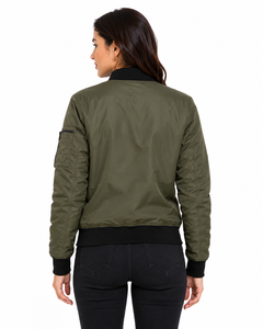 <b>Women</b>’s Olive Green <b>Bomber</b> <b>Jacket</b> <b>Lightweight</b> Casual Zip Front <b>Jacket</b> Ribbed Collar Cuffs and Hem Full Sleeve Windbreaker - Product Image 3