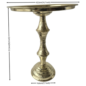 Mesa auxiliar de latón hecha a mano, antigua y elegante, con bandeja redonda grabada, mesa de centro dorada antigua, accesorio decorativo para sala de estar - Product Image 2