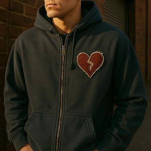 Veste en jean à capuche pour homme avec patch brodé tête de mort et os croisés au dos, style punk streetwear - Product Image 2