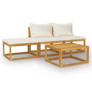 Ensemble de 4 pièces en bois d'acacia massif crème avec coussins pour le jardin - Product Image 2