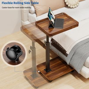 Table d'appoint C réglable en hauteur 360 ° Table TV pivotante pour petits espaces, tables d'appoint avec roulettes pour salon et chambre à coucher - Product Image 2