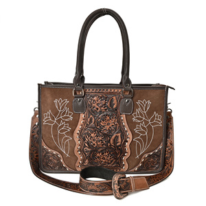 Sac fourre-tout en cuir repoussé floral pour femme, sac à bandoulière en cuir de vachette avec sangle amovible, sacs fourre-tout pour femme - Product Image 1