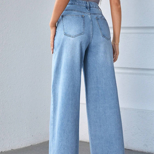Pantalones Anchos de Tela de Cintura Alta para Mujer, Personalizados y de Alta Calidad, Pantalones Vaqueros para Mujer, Servicio OEM ODM - Product Image 3