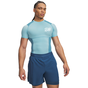 T-shirt de compression personnalisé pour homme, bleu aqua, à manches courtes, avec empiècements contrastants, col ras du cou, ajusté, pour la gym, l'entraînement, le sport, sous-vêtement de base - Product Image 2