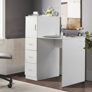 Scrivania Moderna a H con 1 Anta e 3 Cassetti, 120 cm, Melaminico Bianco Goffrato, 2 Porte USB e Prese di Corrente - Product Image 3