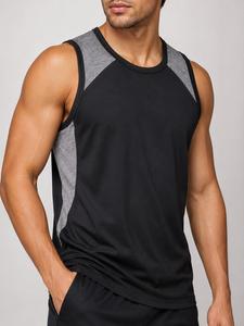 Men's <b>Black</b> and Gray Sleeveless <b>Tank</b> <b>Top</b> O-Neck Breathable Eco-Friendly Quick Dry Sporty Fit <b>Knitted</b> 100% Polyester Solid Color - Product Image 1