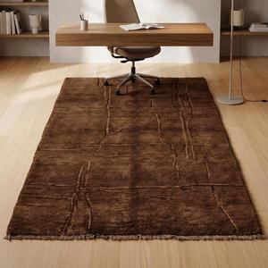 Tapis en laine noué à la main de qualité supérieure, doux et texturé, design abstrait marron, pour salon, chambre à coucher, décoration intérieure - Product Image 4