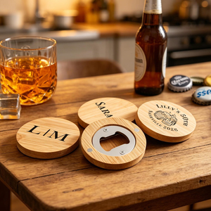 Décapsuleurs ronds en bois personnalisés avec gravure sur mesure en acier inoxydable pour bar - Product Image 1