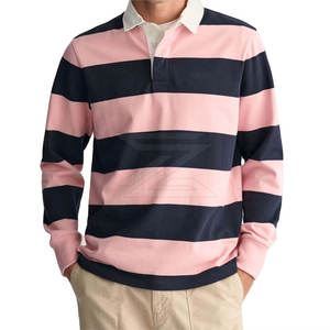 Chemise de rugby pour homme, design rayé classique, coton doux, polyester, confortable, manches longues, haut décontracté - Product Image 3