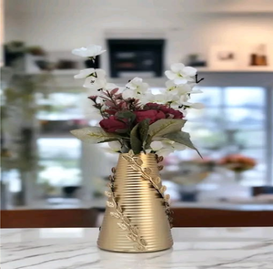 Stunning trio of tall gold-collared floor vases showcasing an exquisite textured <b>mosaic</b> pattern style, at wholesale price. - Product Image 2
