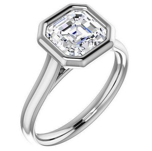 Anillo de Compromiso, Boda o Promesa Solitario de Plata de Ley 925 con Moissanita de Corte Asscher y Engaste de Bisel, Bañado en Oro Blanco - Product Image 4