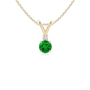 14K <b>Solid</b> <b>Gold</b> Natural Emerald Round Solitaire V-Bale <b>Pendant</b> With Diamond Classic Fine Jewellery Anniversary Gift For Her 2026 - Product Image 1