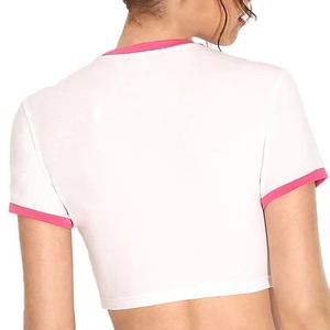 Camiseta Corta para Mujer, Blanca con Estampado de Corazón Rosa, Cuello Redondo, Manga Corta, Corte Regular, 100% Algodón Jersey, para Primavera/Verano - Product Image 4