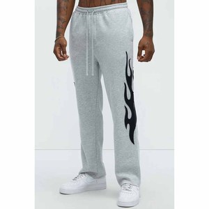 Pantalon de jogging gris pour homme avec taille élastique et bande latérale noire imprimée, coupe décontractée, en coton mi-lourd, idéal pour l'automne - Product Image 5