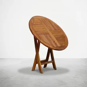 Table de bistrot pliante en teck rond, pliable, pour extérieur, patio, jardin, finition naturelle rustique - Product Image 6