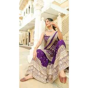 Conjunto de traje de diseñador para mujer para fiestas con hilo y trabajo de secuencia - Product Image 4