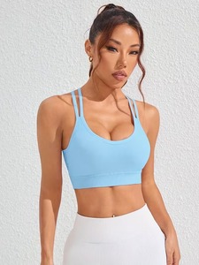 Soutien-gorge de sport pour femme à haute élasticité |   Cami de fitness à double bretelle côtelée |   Crop top d'entraînement respirant à dos ouvert - Product Image 3